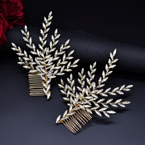 NEW TWO peices set Sparkly Crystal Flower Bridal Headpiece headband Veil Comb - Picture 3 of 7